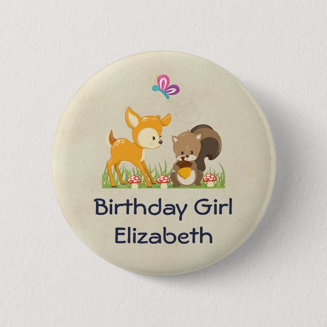 Birthday Girl Cute Forest Animals 6 Cm Round Badge (Front)