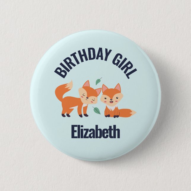 Birthday Girl Cute Orange Foxes Illustration 6 Cm Round Badge (Front)