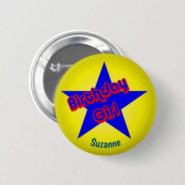 Birthday Girl Cute Personalised 6 Cm Round Badge (Front & Back)