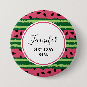 Birthday Girl Cute Watermelon Pattern Pink & Green 7.5 Cm Round Badge