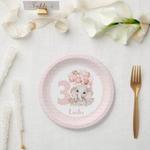 Birthday Girl Elephant Pink Paper Plates