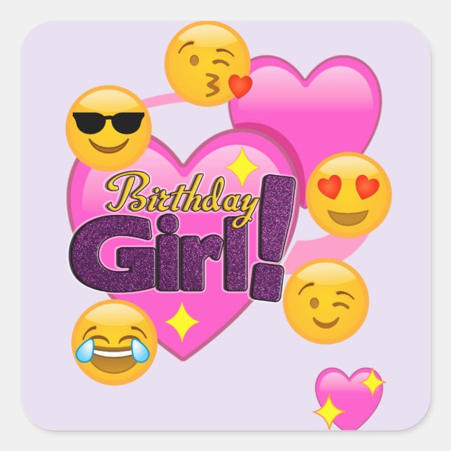 Birthday Girl Emojis Heart Square Sticker (Front)