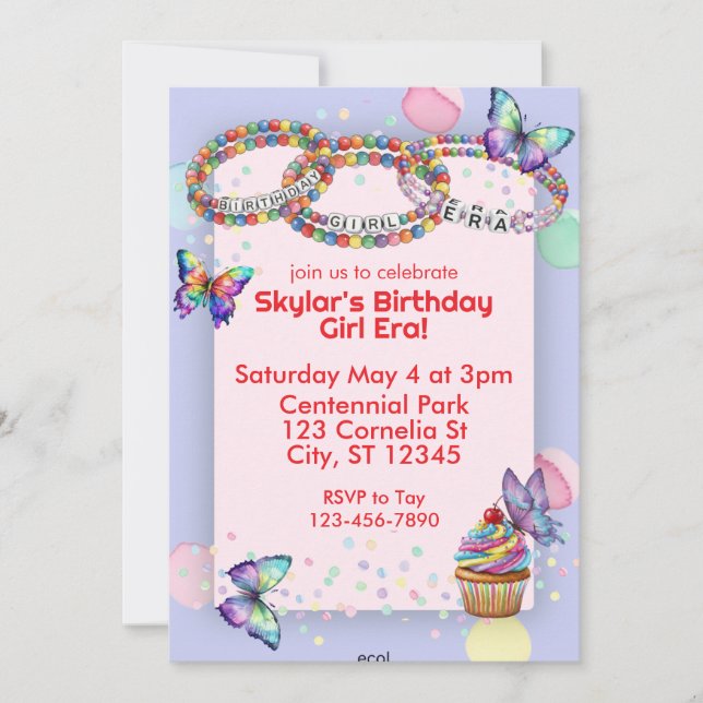 Birthday Girl Era, Friendship Bracelet Birthday Invitation (Front)
