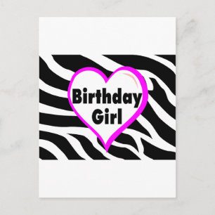 Birthday Girl (Heart Zebra Stripes) Postcard