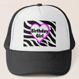 Birthday Girl (Heart Zebra Stripes) Trucker Hat