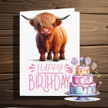 birthday girl Highland Cow Card<br><div class="desc">birthday girl Highland Cow
sweet birthday girl Highland Cow personalised baby card for a girl.   Click the "Customise it!" button to change the text size,  text colour,  font style and more!</div>