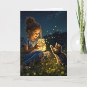 Birthday Girl Holding a Jar of Fireflies Card