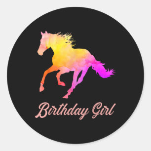 Birthday Girl Horse Lovers Watercolor Horseback Ri Classic Round Sticker