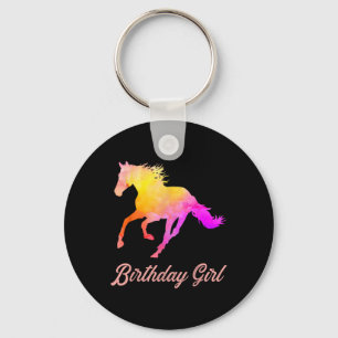Birthday Girl Horse Lovers Watercolor Horseback Ri Key Ring