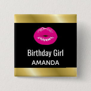Birthday Girl Hot Pink Lips Glamourous 15 Cm Square Badge