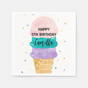 Birthday Girl Ice Cream Cone Party Invitation Napkin