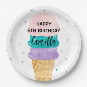 Birthday Girl Ice Cream Cone Party  Paper Plate