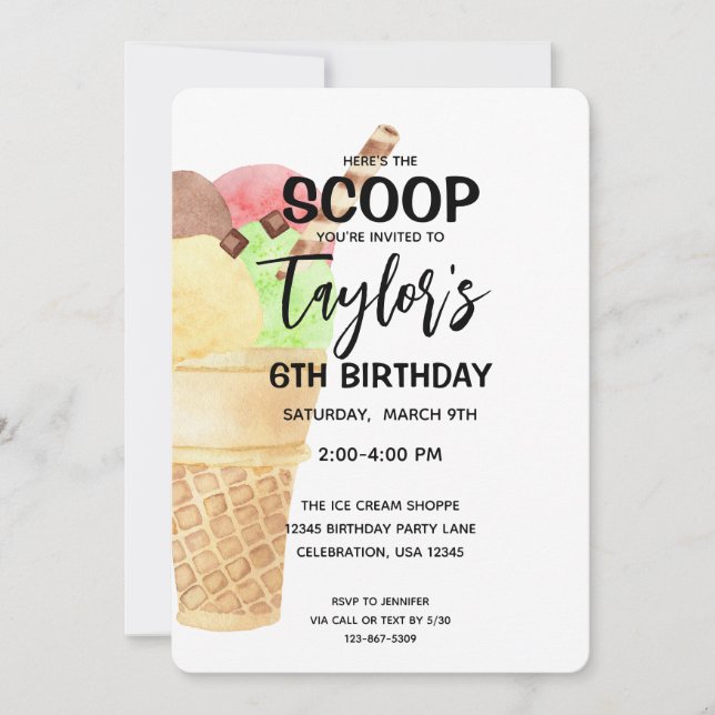 Birthday Girl Ice Cream Cone Pink Party Invitation (Front)