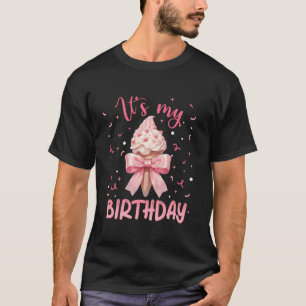 Birthday Girl Ice Cream Coquette Pink Bow Birthday T-Shirt