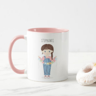 Birthday Girl in Overalls Brunette Mug