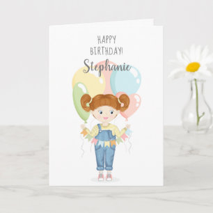 Birthday Girl in Overalls Redhead  Card