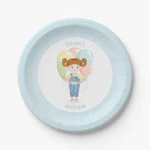 Birthday Girl in Overalls Redhead  Paper Plate