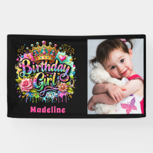 Birthday Girl Kids Pink Teal Graffiti Photo Banner