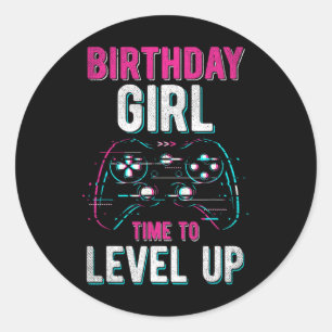 Birthday Girl Level Up Video Game Birthday Party G Classic Round Sticker