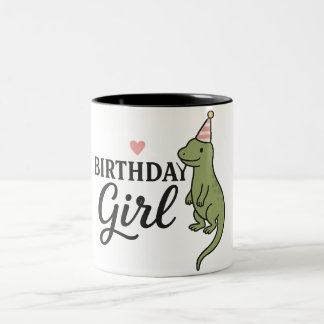 Birthday Girl Lizard – Cute & Fun Party Design Two-Tone Coffee Mug