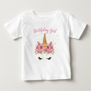 birthday girl magical unicorn floral monogram baby T-Shirt