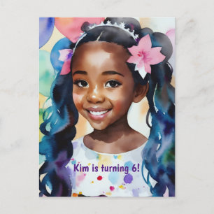 Birthday Girl Melanin Princess Art Invitation Postcard