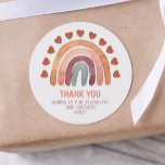 Birthday Girl Modern Boho Rainbow Thank You  Classic Round Sticker<br><div class="desc">Cute earthy tone watercolor modern boho rainbow and heart "thank you" stickers. Perfect for girls. Customisable!</div>