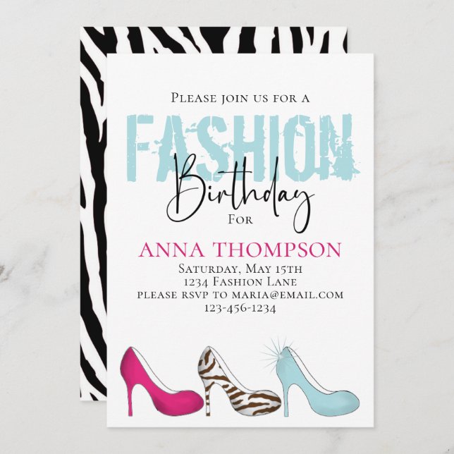 Birthday Girl Modern Fashion Shoes Minimalist Invitation (Front/Back)