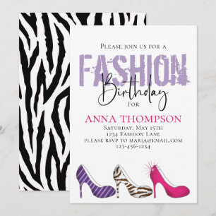Birthday Girl Modern Fashion Shoes Minimalist Invitation