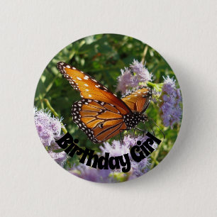 Birthday Girl Monarch Butterfly Photo Floral 6 Cm Round Badge