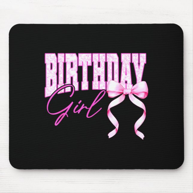 Birthday Girl Nk Toile Coquette Bow Birthday Party Mouse Pad (Front)
