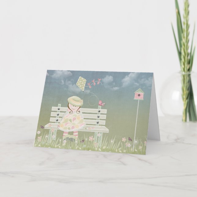 Birthday Girl on Bench with Kite Card (Front)