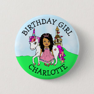 Birthday Girl Personalise Button Princess Unicorn