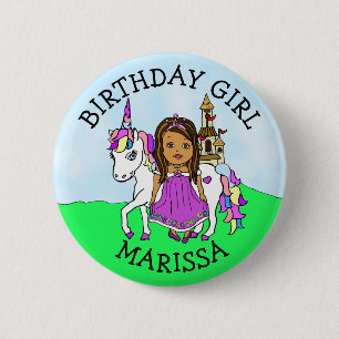 Birthday Girl Personalise Button Princess Unicorn