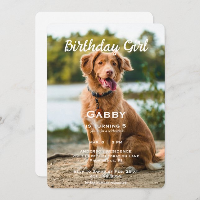 Birthday Girl Pet Photo Birthday Party Invitation (Front/Back)