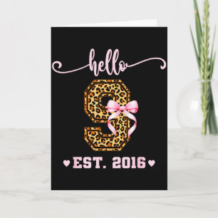 Birthday Girl Pink Coquette Bow Hello 9 Year Old A Card