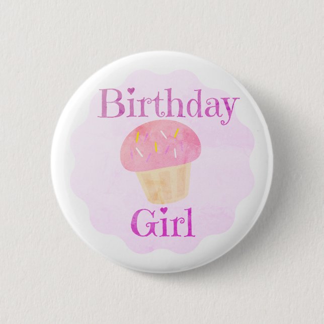 Birthday Girl Pink Cupcake  6 Cm Round Badge (Front)