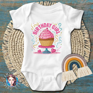 Birthday Girl Pink Cupcake Baby Bodysuit