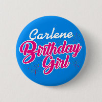 Birthday Girl Pink Typography with NAME on BLUE