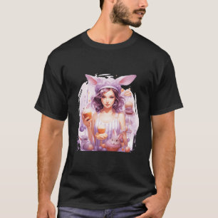 Birthday Girl Pink Watercolor With Bunny Ears T-Shirt