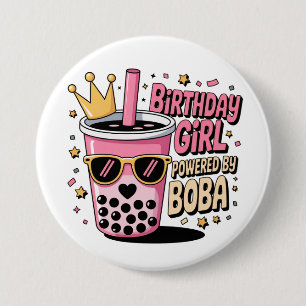 Birthday Girl Powered by Boba Bubble Tea Party 7.5 Cm Round Badge