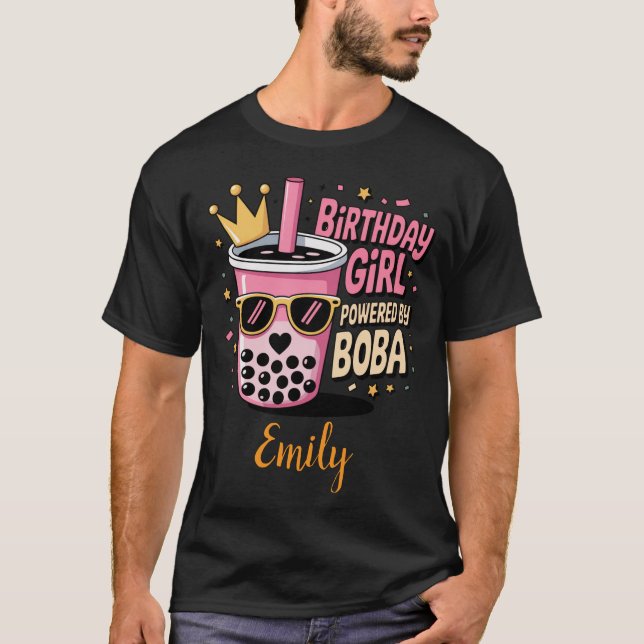 Birthday Girl Powered by Boba Bubble Tea Party T-Shirt (Front)