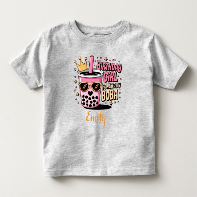 Birthday Girl Powered by Boba Bubble Tea Party Toddler T-Shirt (Front)