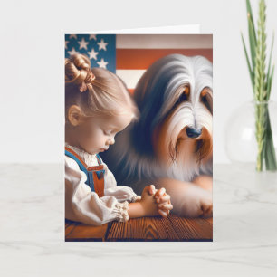 Birthday Girl Praying With Bearded Collie Card