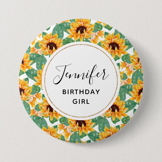 Birthday Girl Pretty Sunflowers Pattern 7.5 Cm Round Badge (Front)