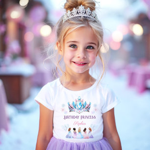 Birthday Girl Princess Crown Pink Blue Winter T-Shirt