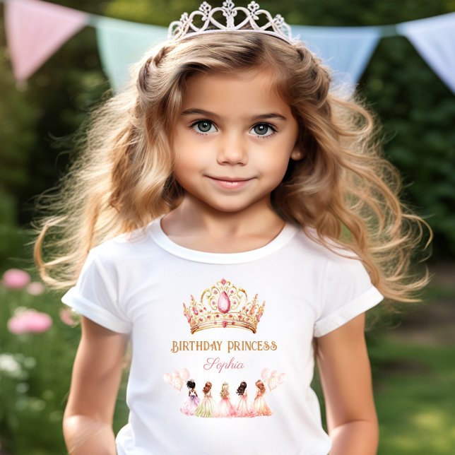 Birthday Girl Princess Crown Pink Gold Pastel T-Shirt (Birthday Girl Princess Crown Pink Gold Pastel T-Shirt)
