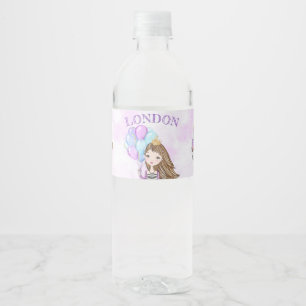 Birthday Girl Princess Lavender Turquoise Gold Water Bottle Label