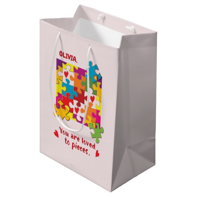 Birthday Girl Puzzle Love to Pieces Medium Gift Bag (Front Angled)