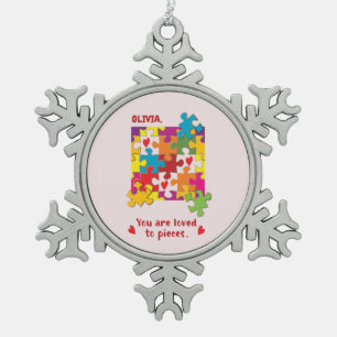 Birthday Girl Puzzle Love to Pieces Snowflake Pewter Christmas Ornament